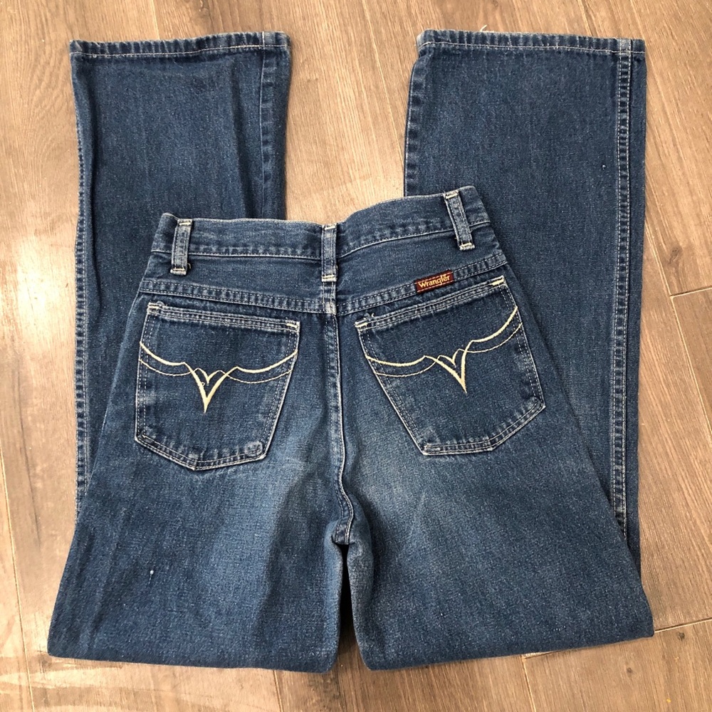 Vintage Wrangler‎ Girls 14 Slim Heart Pocket Jeans Rare High Waisted
